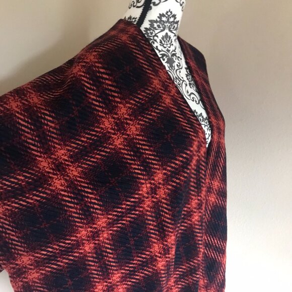 NWT Ann Taylor LOFT Modern Plaid Wrap - Navy Blue Orange/Red - Size X/XL - Picture 6 of 9